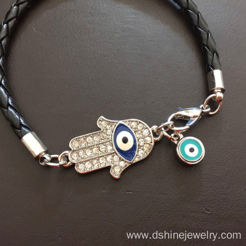 Customized Knot Leather Braided Evil Eye Charm Bracelet